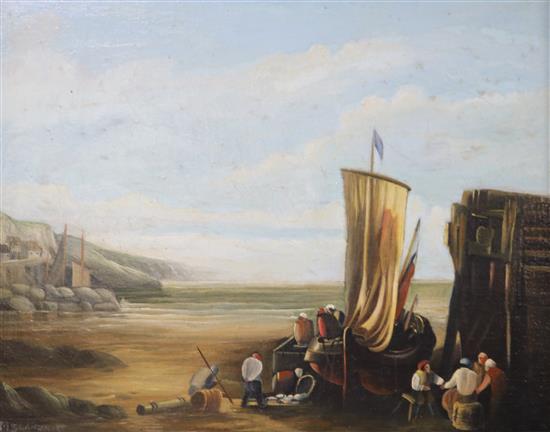 Max Brandrett Fisherfolk on the beach 19 x 24cm.